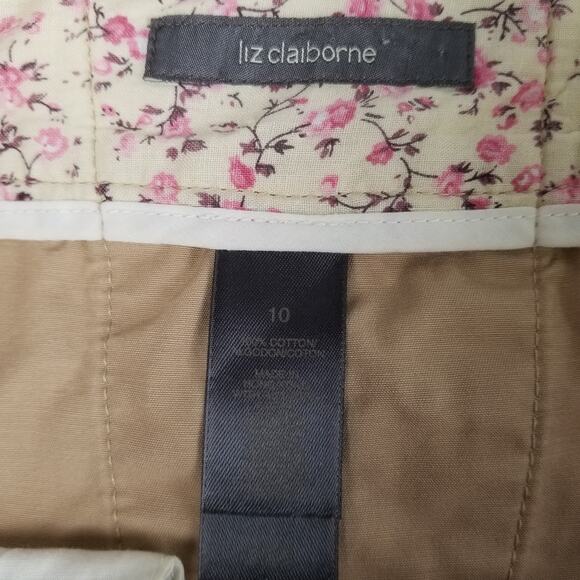 Liz Claiborne Khaki Vintage Skirt Front Zip Rear Leather Lace Size 10 - Picture 3 of 5